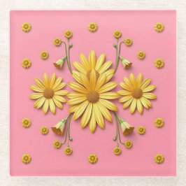 Pink Gold Daisies Glass Untersetzer