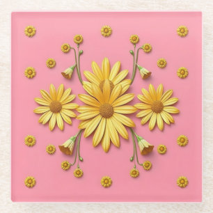 Pink Gold Daisies Glass Untersetzer