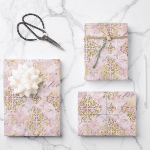 Pink Gold Damask Ephemera Digital Collage Geschenkpapier Set