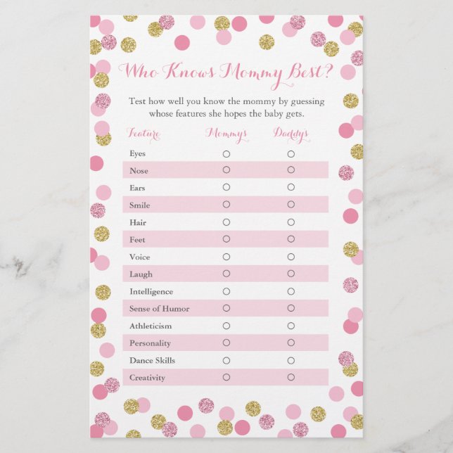 Pink Gold, der Mommy Best Baby Shower Game kennt (Vorderseite)
