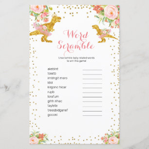Pink Gold Dino Girl Watercolor Word Scramble Spiel