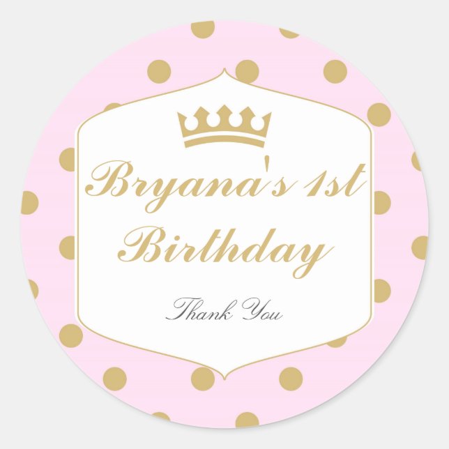 Pink & Gold Dots Aufkleber für königliche Kronprin (Vorderseite)