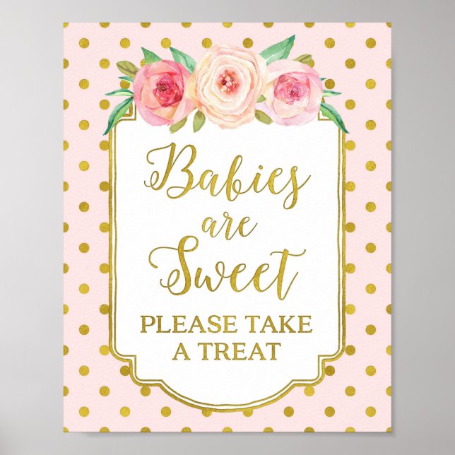 Pink Gold Dots Babies sind süße Favoriten Zeichen Poster (Vorne)