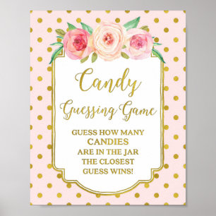 Pink Gold Dots Candy Guessing Game Sign Poster