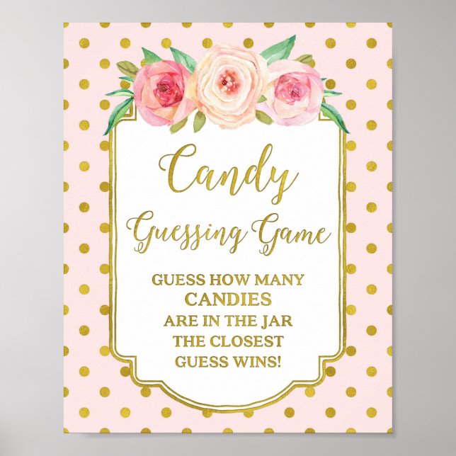 Pink Gold Dots Candy Guessing Game Sign Poster (Vorne)
