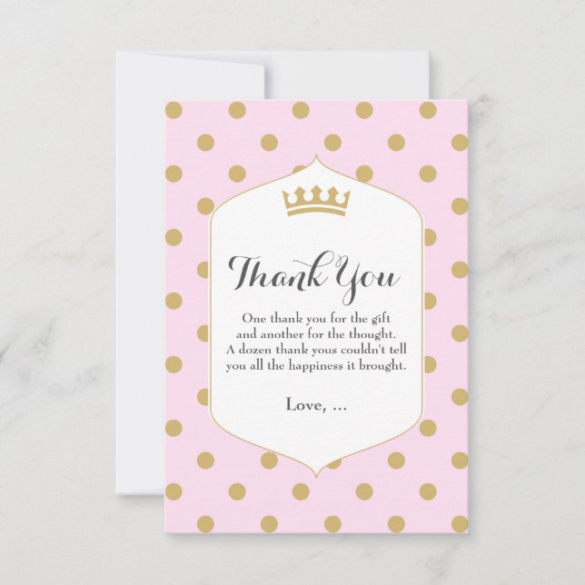 Pink & Gold Dots Royal Crown Princess Danke (Vorderseite)