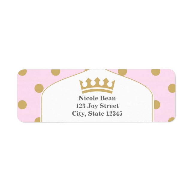Pink & Gold Dots Royal Crown Princess Labels (Vorne)
