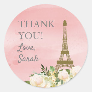 Pink Gold Eiffel Tower Geburtstag Vielen Dank Runder Aufkleber