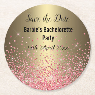 PINK GOLD ELEGANT SAVE THE DATE Bachelorette Runder Pappuntersetzer