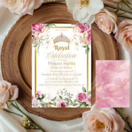 Pink Gold Fairytale Princess Crown Geburtstagspart Einladung