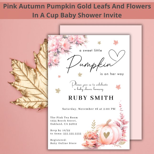 Pink Gold Fall Pumpkin Blume Girl Baby Dusche Einladung (Von Creator hochgeladen)