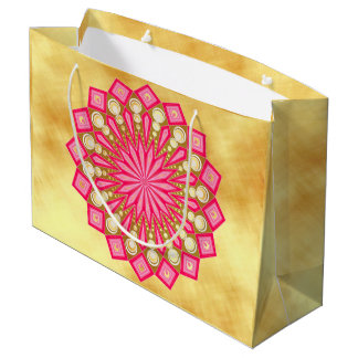 Pink Gold Fantasy Mandala auf weichem Goldhintergr Große Geschenktüte