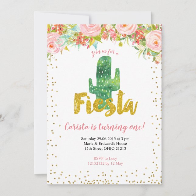 Pink Gold Fiesta Einladung zum ersten Geburtstag (Vorderseite)