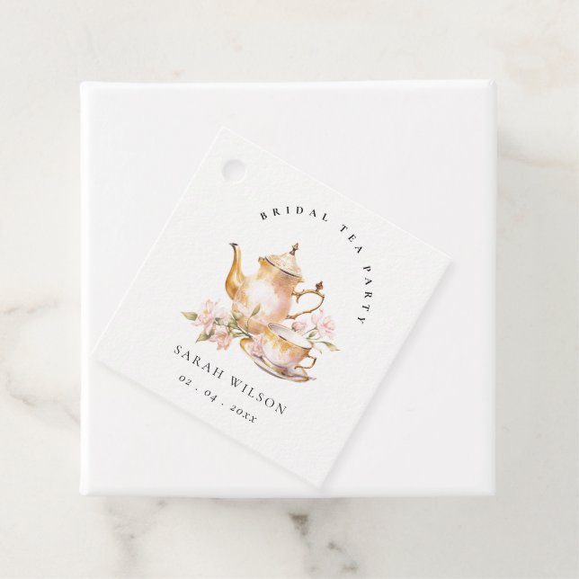 Pink Gold Flora Set Tee Brautparty Tee Party Geschenkanhänger (Beispiel)