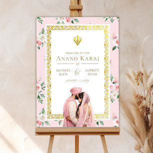 Pink Gold Floral Anand Karaj Wedding Willkommensze Poster