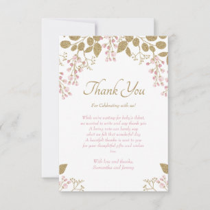 Pink Gold Floral Baby Dusche Dankeskarte