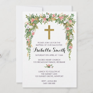Pink Gold floral Baptism / Christening Invitation Einladung