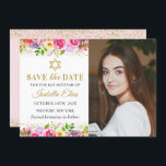 Pink Gold Floral Bat Mitzvah Foto Save the Date<br><div class="desc">Pink Gold Floral Bat Mitzvah Foto Save the Date</div>