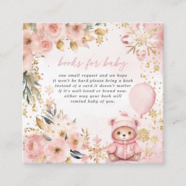 Pink Gold Floral Bear Babydusche Bücher für Baby Begleitkarte (Vorderseite)