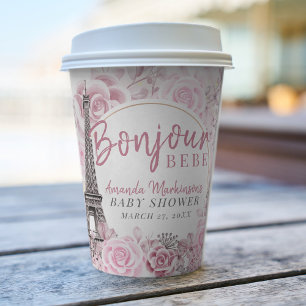 Pink Gold Floral Bonjour Bebe Baby Dusche Pappbecher