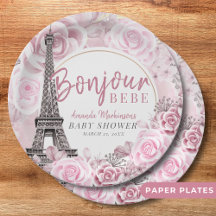 Pink Gold Floral Bonjour Bebe Baby Dusche