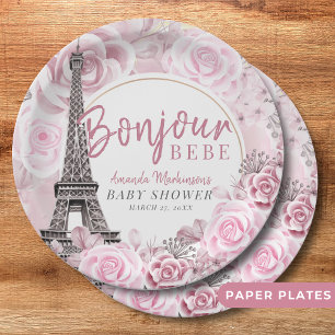 Pink Gold Floral Bonjour Bebe Baby Dusche Pappteller