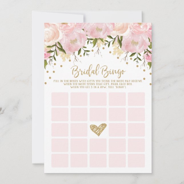 Pink Gold Floral Brautparty Bingo Spiel (Vorderseite)