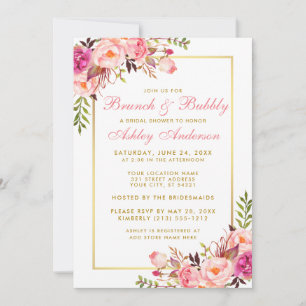 Pink Gold Floral Brautparty Brunch Einladung