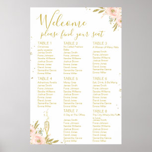 Pink Gold Floral Brautparty Sitzplakat Poster