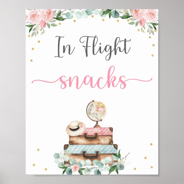 Pink Gold Floral Brautparty Snack Signatur Poster (Vorne)