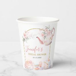 Pink Gold Floral Brautparty Tee Party Pappbecher