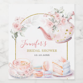 Pink Gold Floral Brautparty Tee Party Weinetikett