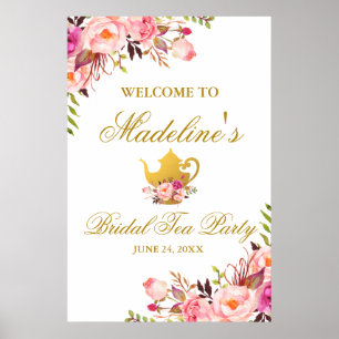 Pink Gold Floral Bridal Shower Tea Party Welcome L Poster