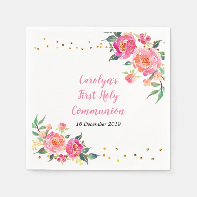 Pink Gold Floral Cocktail Papier Napkins Serviette (Vorderseite)