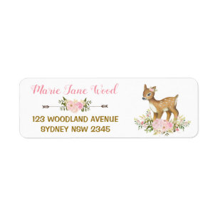 Pink Gold Floral Deer Babydusche Etikett