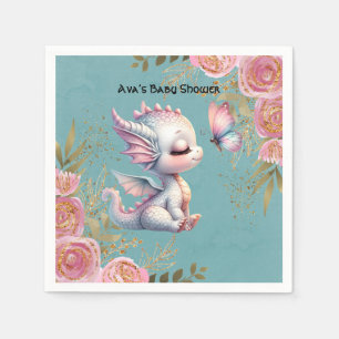 Pink Gold Floral Dragon Butterfly Girl Babydusche Serviette