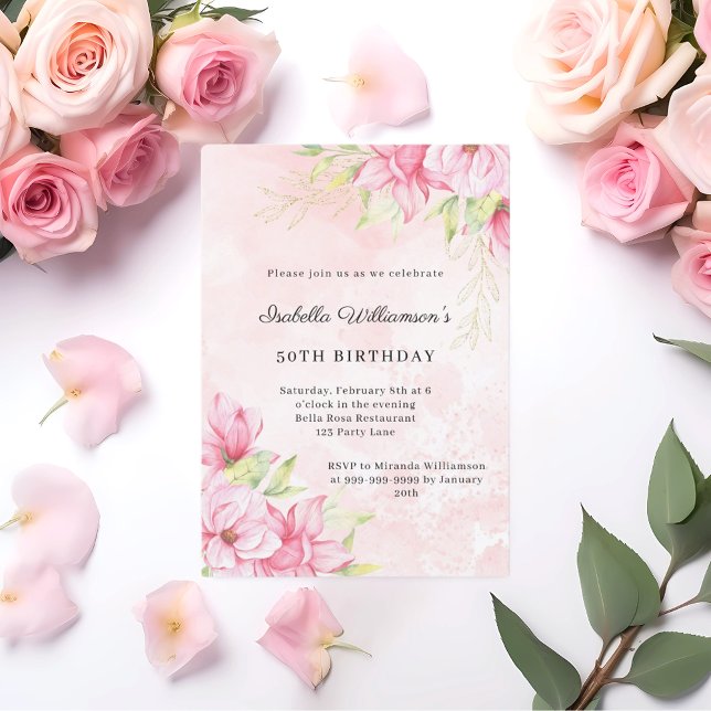 Pink gold floral elegant birthday einladung (Von Creator hochgeladen)