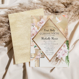 Pink Gold Floral First Holion Girl Einladung