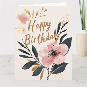 Pink Gold Floral Happy Birthday Karte