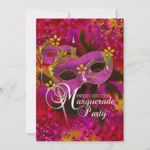 Pink Gold Floral Masquerade Sweet 16 Einladung