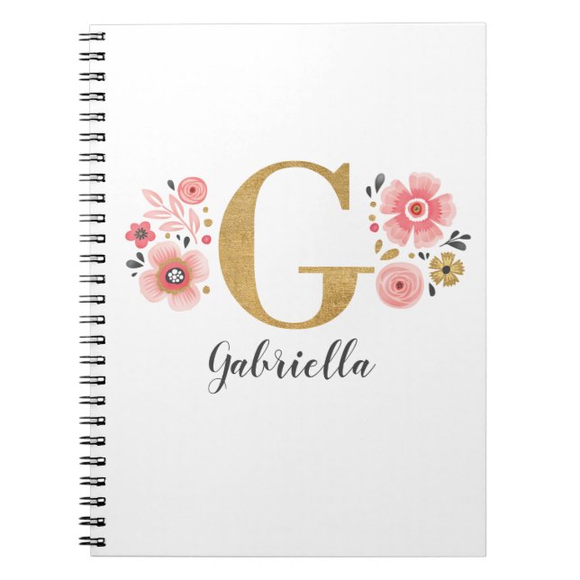 Pink Gold Floral Monogram Letter G Notizblock (Vorderseite)