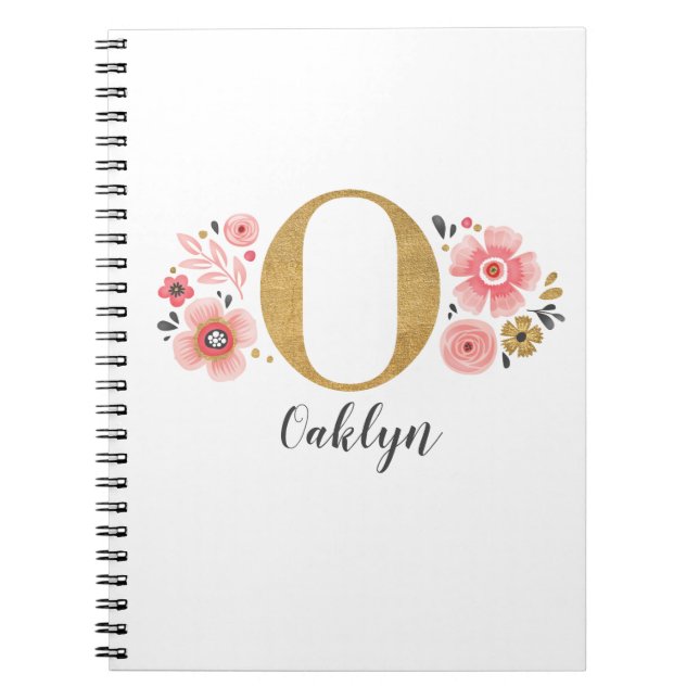 Pink Gold Floral Monogram Letter O Notizblock (Vorderseite)