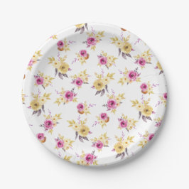 Pink Gold Floral Muster Kinderdusche Pappteller