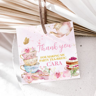 Pink Gold Floral Par Tea Geburtstagsparty Square Geschenkanhänger
