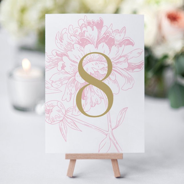 Pink Gold Floral Peony Wedding Tischnummer (Von Creator hochgeladen)