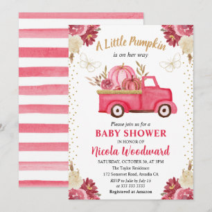 Pink & Gold Floral Pumpkin Truck Fall Baby Dusche Einladung