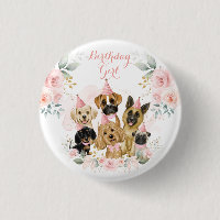 Pink Gold Floral Puppy Hunde Geburtstagskarte