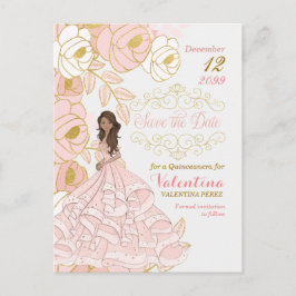 Pink Gold Floral Quincanera Save the Date Ankündigungspostkarte