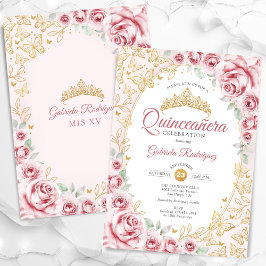 Pink Gold Floral Quinceanera Einladung