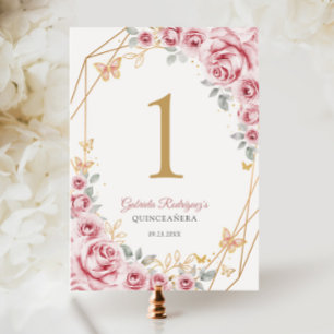 Pink Gold Floral Quinceanera Tischnummer